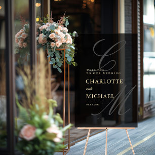 Elegant, Monogram, Grey, Transparent, Wedding Acrylic Sign