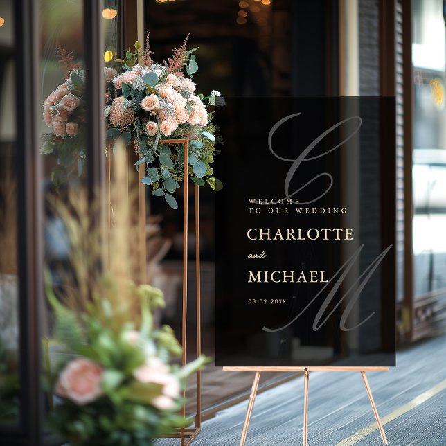 Elegant, Monogram, Grey, Transparent, Wedding Acrylic Sign (Creator Uploaded)