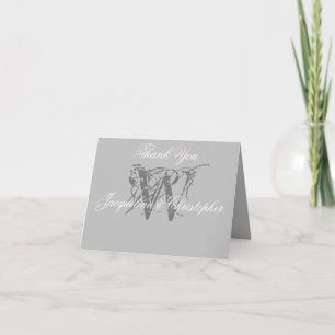 Elegant Monogram Grey White Blank Wedding Folded  Thank You Card