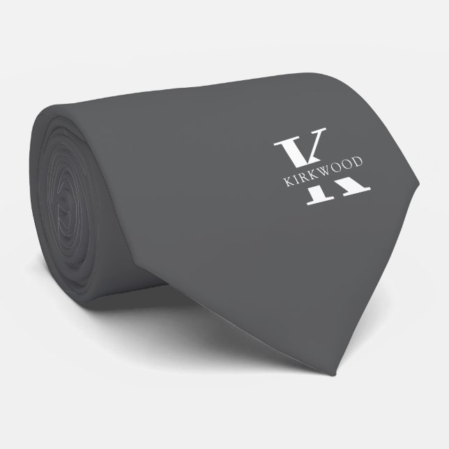 Elegant Monogram Grey | White Tie (Rolled)