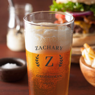 Elegant Monogram Groomsmen Gift Wedding Beer Glass