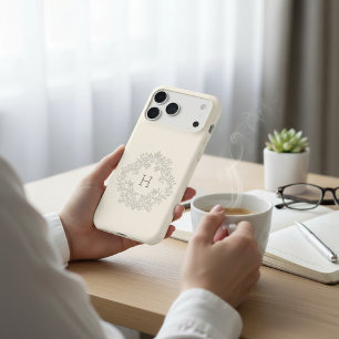 Elegant Monogram H Floral Wreath Cream