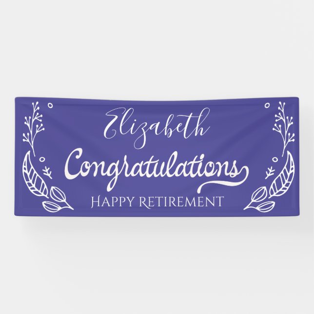Elegant Monogram Happy Retirement Blue Banner (Horizontal)