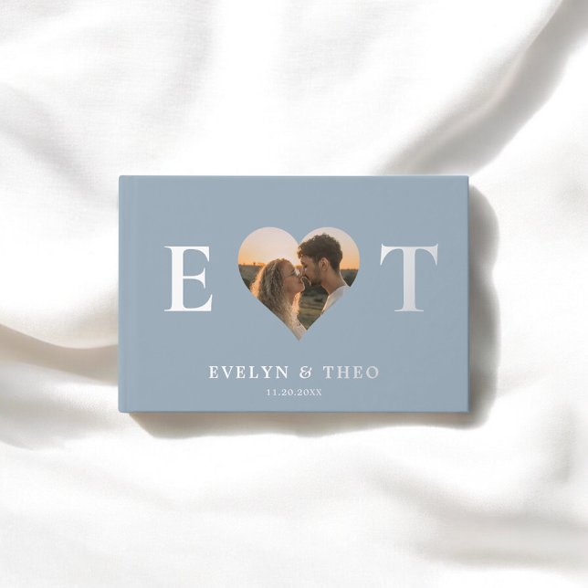 Elegant Monogram Heart Blue Wedding Guest Book (Creator Uploaded)