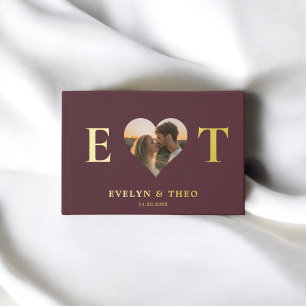 Elegant Monogram Heart Burgundy Wedding Guest Book