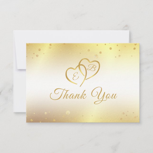 Elegant Monogram Hearts Metallic Gold Thank You (Front)
