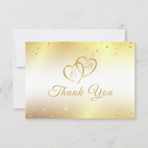 Elegant Monogram Hearts Metallic Gold Thank You