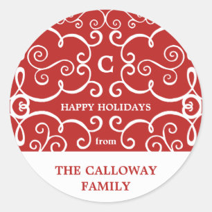 Elegant Monogram Holiday Sticker / Red