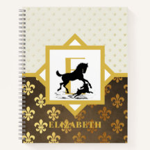 Elegant Monogram Horse Dog Gold Bronze Fleurdelys