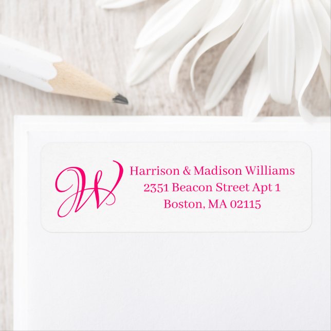 Elegant Monogram hot pink custom Return Address Label (Insitu)