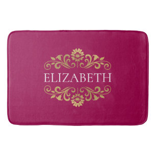 Elegant Monogram Hot Pink Gold Bath Mat