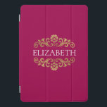 Elegant Monogram Hot Pink Gold Chic  iPad Pro Cover<br><div class="desc">An elegant hot pink and gold ipad case. Great for back to school. Add your name between the gold floral flourish on the front. Designed for you by Blackberry Boulevard.</div>