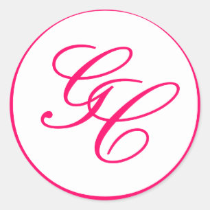 Elegant Monogram Hot Pink & White Wedding Sticker