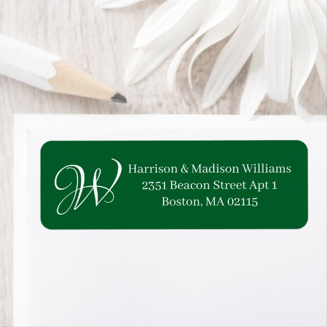 Elegant Monogram hunter green return address Return Address Label (Insitu)