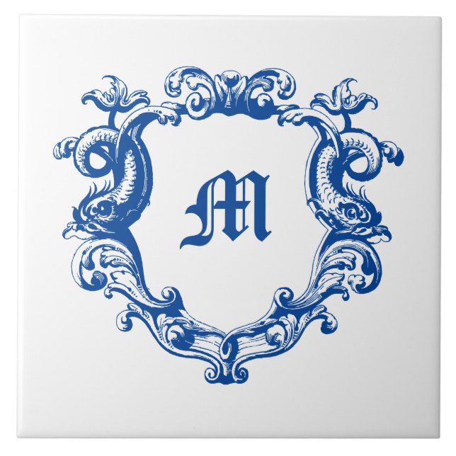 Elegant Monogram In Dolphin Cartouche Template Ceramic Tile (Front)