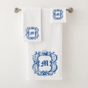Elegant Monogram In Sea Shell Cartouche Template Bath Towel Set