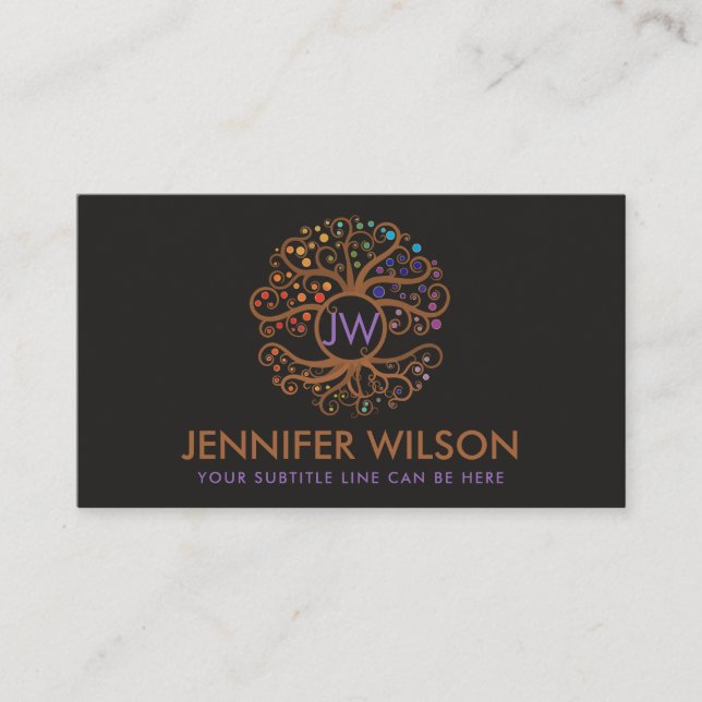 Elegant Monogram in Tree of life Business Card (Front)