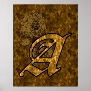 Elegant Monogram Initial A Gold Peony Flower Poster