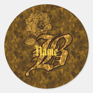 Elegant Monogram Initial B Gold Peony Personalized Classic Round Sticker