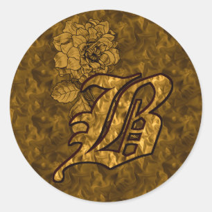 Elegant Monogram Initial B Gold Peony Sticker