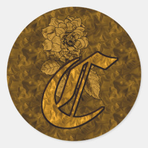 Elegant Monogram Initial C Gold Peony Flower Classic Round Sticker