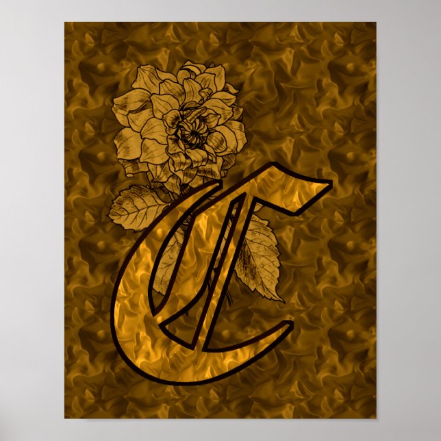 Elegant Monogram Initial C Gold Peony Flower Poster (Front)