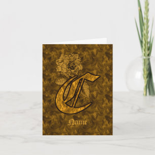 Elegant Monogram Initial C Gold Peony Personalised Note Card
