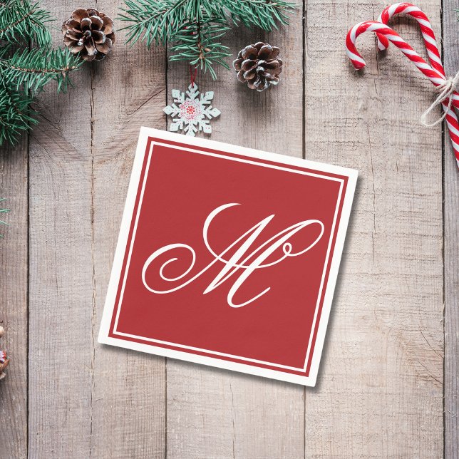 Elegant Monogram Initial Christmas Party Napkin (Creator Uploaded)