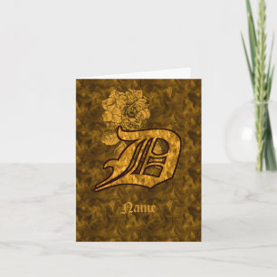 Elegant Monogram Initial D Gold Peony Personalised Note Card