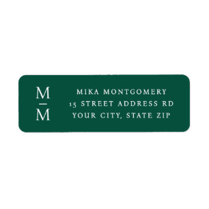 Elegant monogram initial dark green return address label