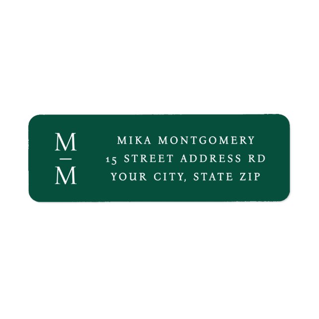 Elegant monogram initial dark green return address label (Front)