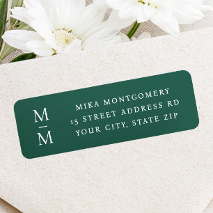 Elegant monogram initial dark green return address label