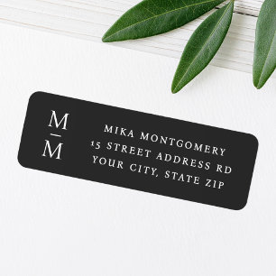 Elegant monogram initial dark grey return address label