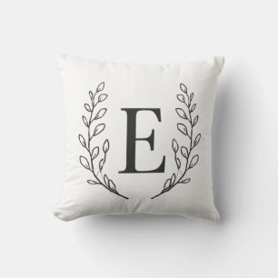 Elegant Monogram Initial E Botanical Line Art Cushion
