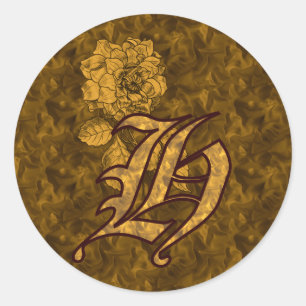 Elegant Monogram Initial H Gold Peony Flower Classic Round Sticker