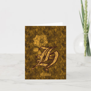 Elegant Monogram Initial H Gold Peony Personalised Note Card