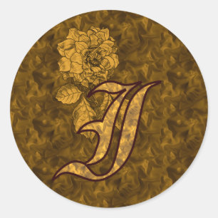 Elegant Monogram Initial I Gold Peony Flower Classic Round Sticker