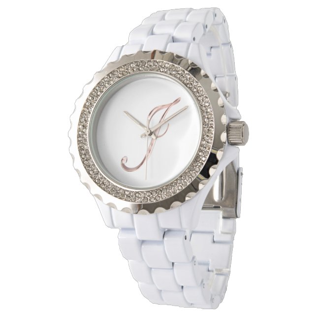 Elegant Monogram Initial J Faux Rose Gold Watch (Angled)
