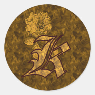 Elegant Monogram Initial K Gold Peony Flower Classic Round Sticker