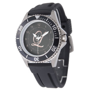 Elegant Monogram Initial L Black Rose Gold Watch