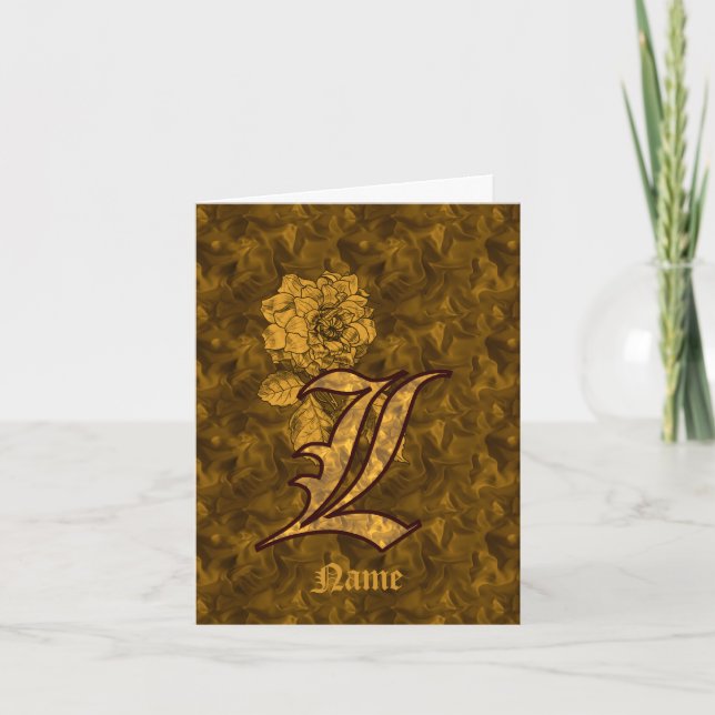 Elegant Monogram Initial L Gold Peony Personalised Note Card (Front)