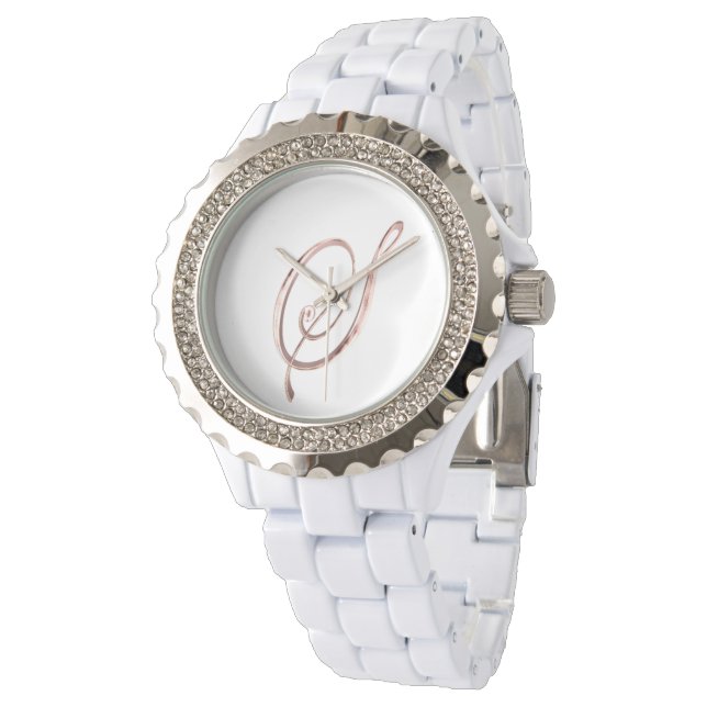 Elegant Monogram Initial Letter S Faux Rose Gold Watch (Angled)