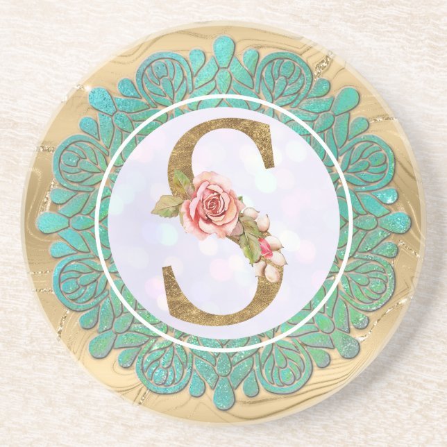 Elegant Monogram Initial Letters with Mandala Coaster (Front)
