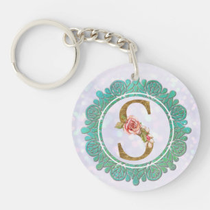 Elegant Monogram Initial Letters with Mandala Key Ring