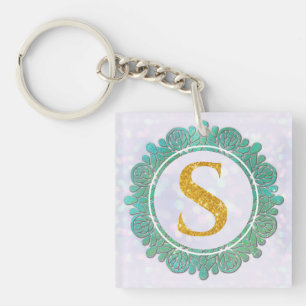 Elegant Monogram Initial Letters with Mandala Key Ring