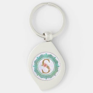Elegant Monogram Initial Letters with Mandala Key Ring