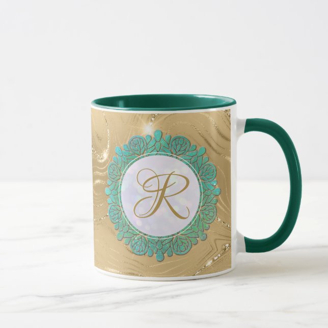Elegant Monogram Initial Letters with Mandala Mug (Right)