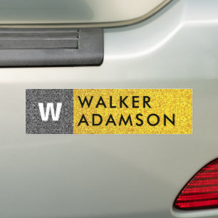 Elegant Monogram Initial, Luxury Black Gold Car Bumper Sticker
