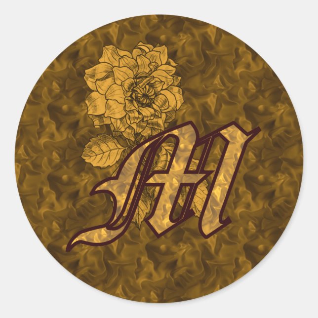 Elegant Monogram Initial M Gold Peony Sticker (Front)