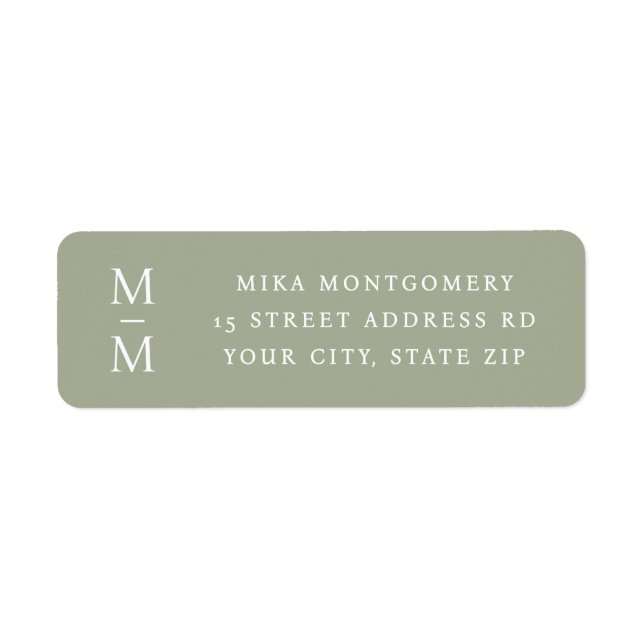 Elegant monogram initial muted sage return address label (Front)